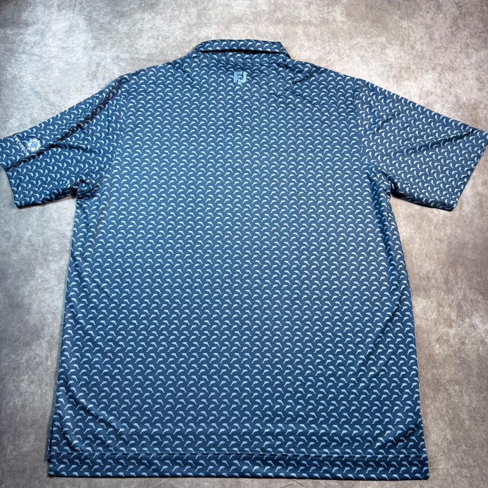 FootJoy Mens XL Blue Dolphin Print Golf Polo Shirt Tetherow Logo Performance - Picture 3 of 10